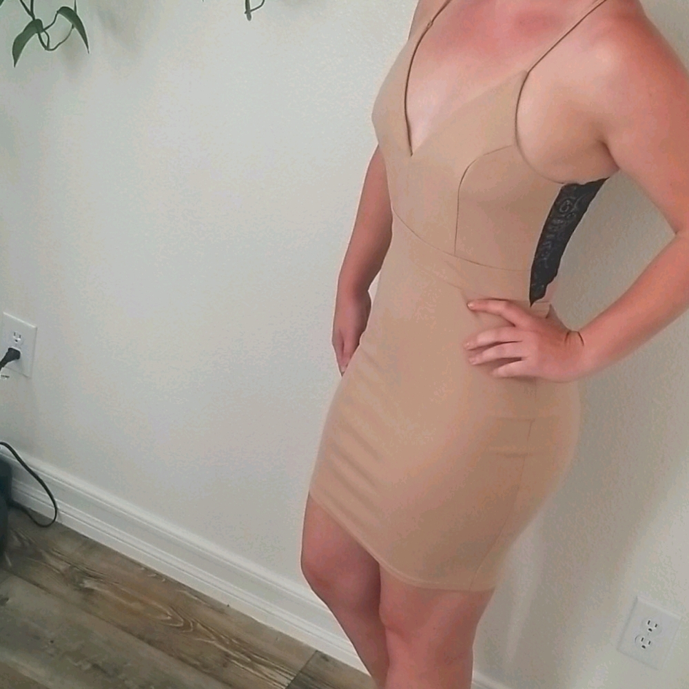 Cream cocktail dress with lace black back